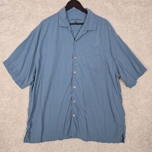 Tommy Bahama Mens‎ Silk Button Up Shirt Size 2XL Blue Short Sleeve Resort